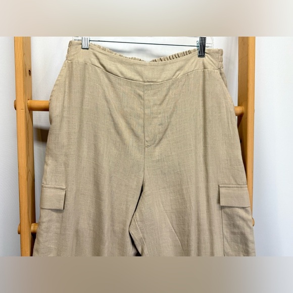 JESSICA SIMPSON Khaki Wide Leg Linen blend cargo pants size M - Picture 2 of 14